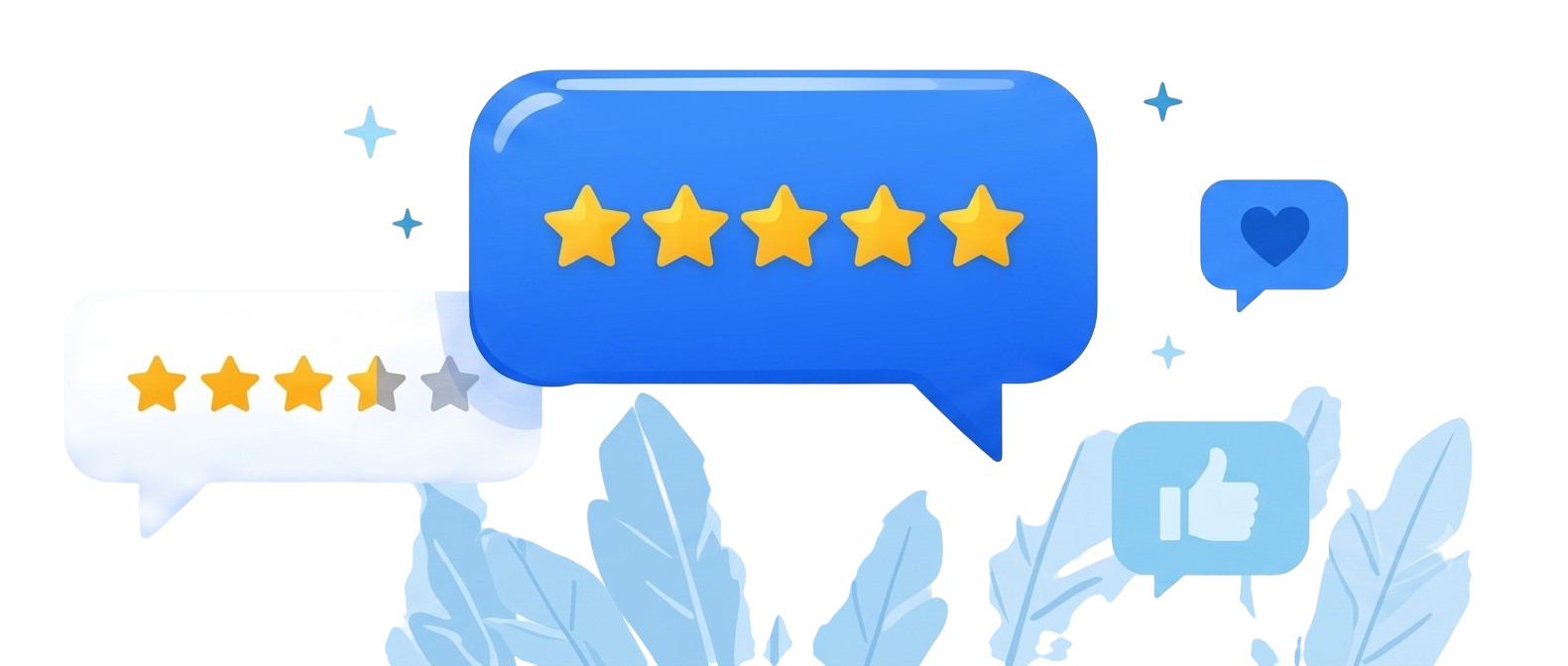 Client review chat bubbles with star ratings